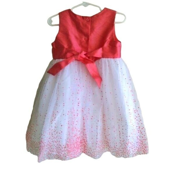 George 3T Girls Party Dress Red Tulle Overlay Sparkle White Rose Accent Bow - Picture 3 of 5